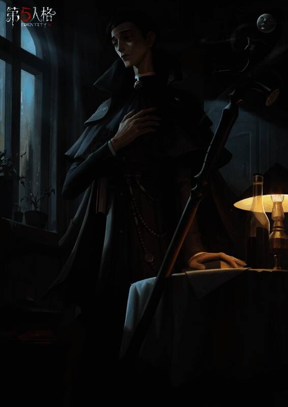 隐士-乡村牧师身穿黑色长袍，神情沉思，手中持书