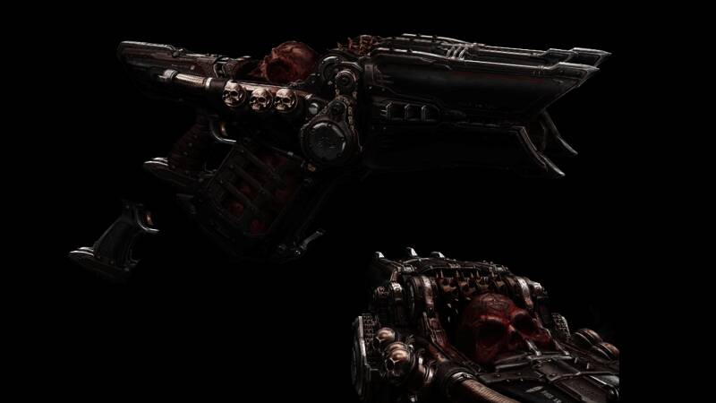 角色持双枪激战巨型BOSS场景，战场环境复杂，硝烟弥漫