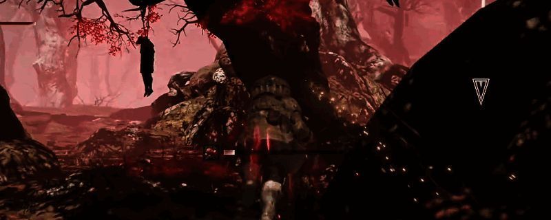 艾尔登法环黑夜君临腐败森林战斗场景，角色手持猩红武器与红色精英怪激战