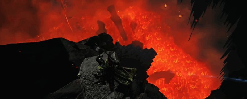 《艾尔登法环：黑夜君临》火山口地形示意图，展示地形结构与入口位置