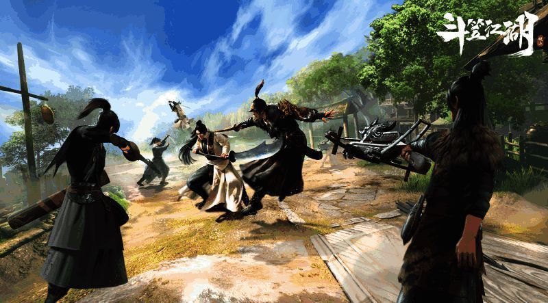 五名玩家操控角色在战场中激烈交火，地图中央是争夺焦点水晶