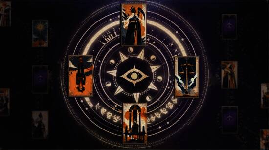 女占卜师操控塔罗牌，水晶球悬浮于空中