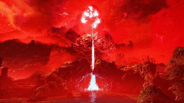 灯塔释放光束照亮森林的场景，画面中植被随光线变化产生反应