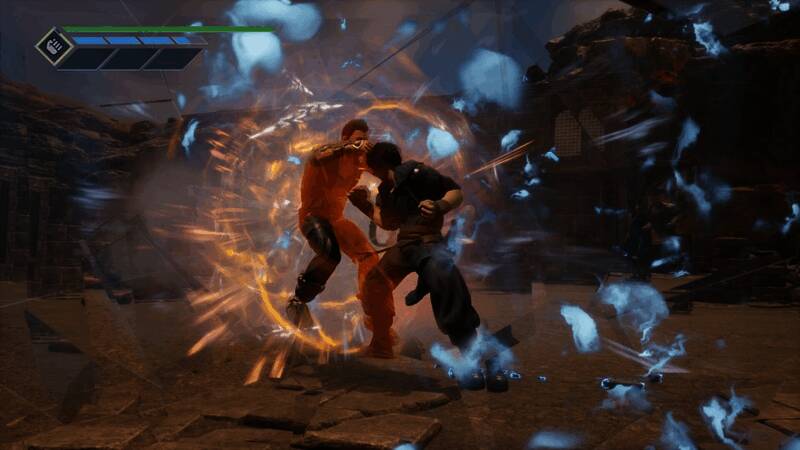 《灵拳》游戏场景展示，主角卡特发动强力攻击瞬间