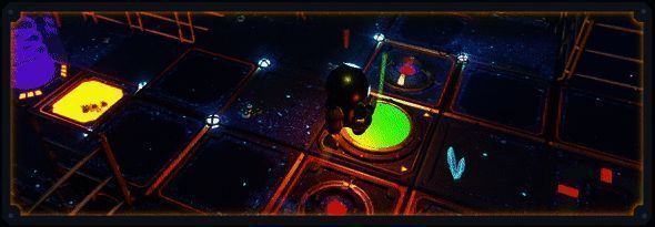 角色在幽暗水域缓慢前行，周围光影交错营造紧张氛围