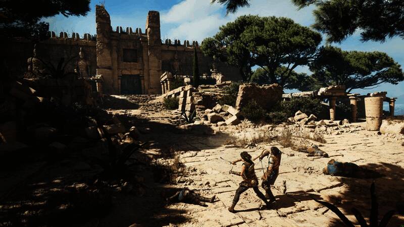 游戏概念图，展现米诺陶岛的神秘地貌与古代遗迹群