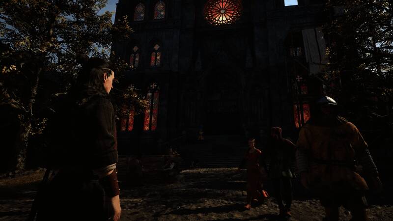 主角穿梭于森林深处，周围环绕着诡异的光影与迷雾