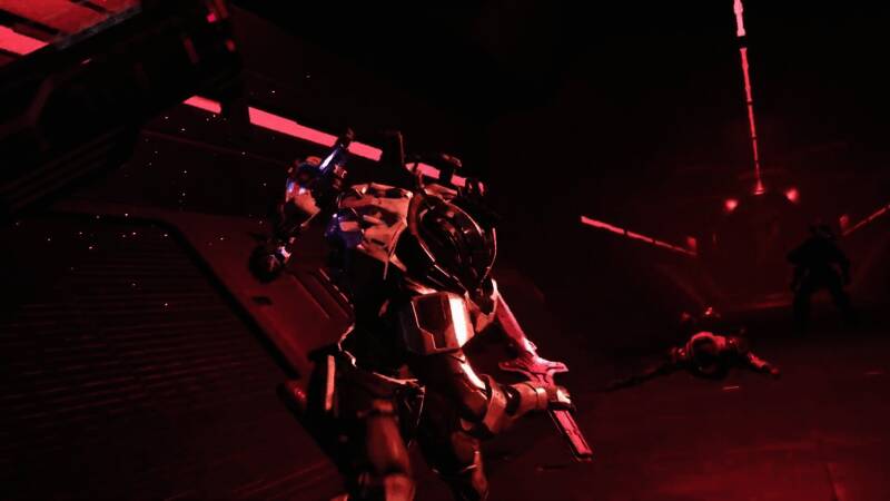 未来风格城市全景，天空中漂浮着巨大的飞船和战斗残骸