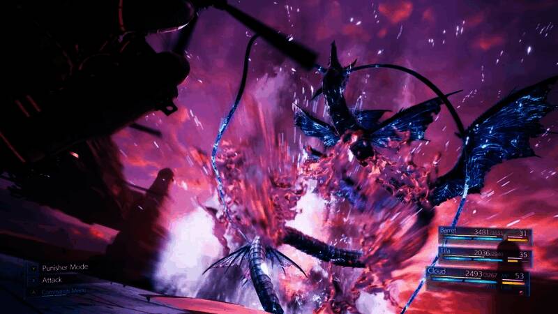 《最终幻想16》战斗场景展示，角色身披铠甲手持巨剑，背景为魔法爆炸特效