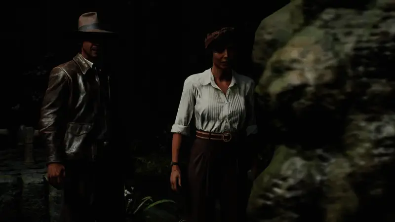 DLC主角置身神秘遗迹，手持鞭子与手枪，背景充满古代文明气息