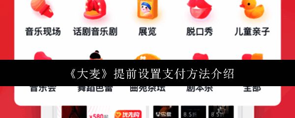 大麦APP支付设置界面展示，用户正在选择支付方式