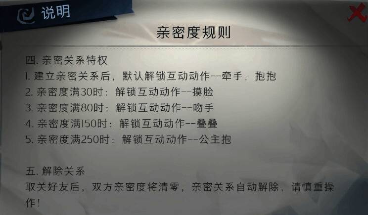亲密度等级对应动作对比图，清晰标注各阶段解锁内容