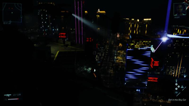 主角雅各布在高楼上飞跃，背景是被封锁的城市与雨幕