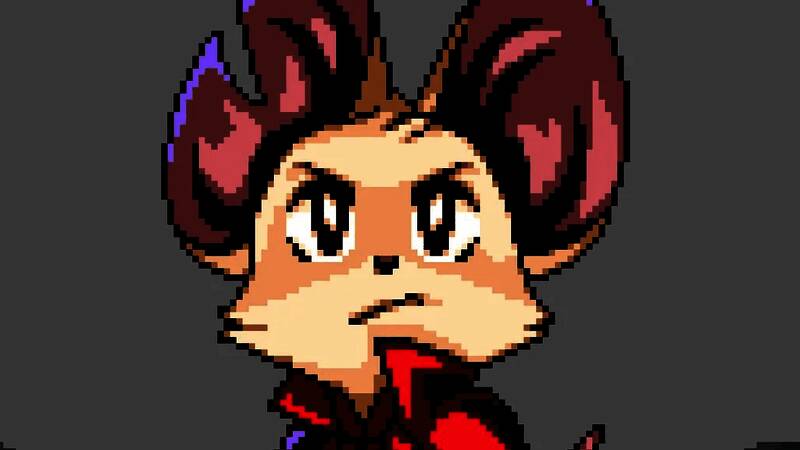 游戏开场画面展示复古像素风格的阴暗王国，主角老鼠米娜蓄势待发