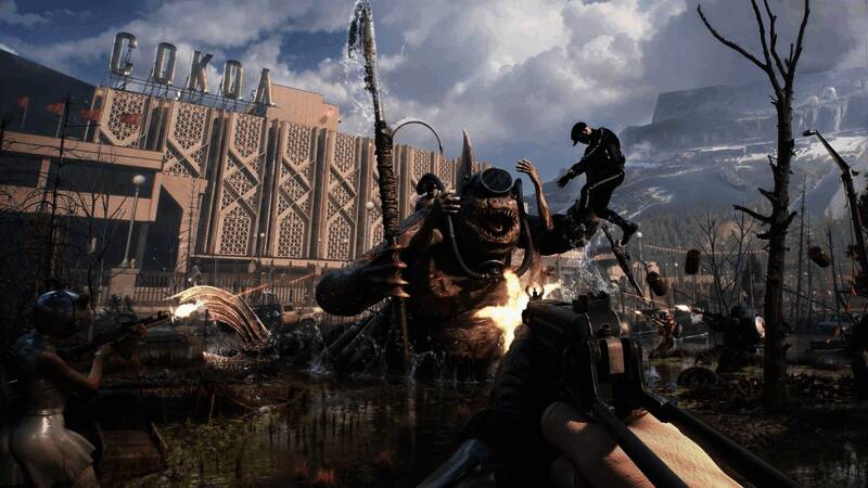 动态环境截图，天空中漂浮着巨大的机械构造物