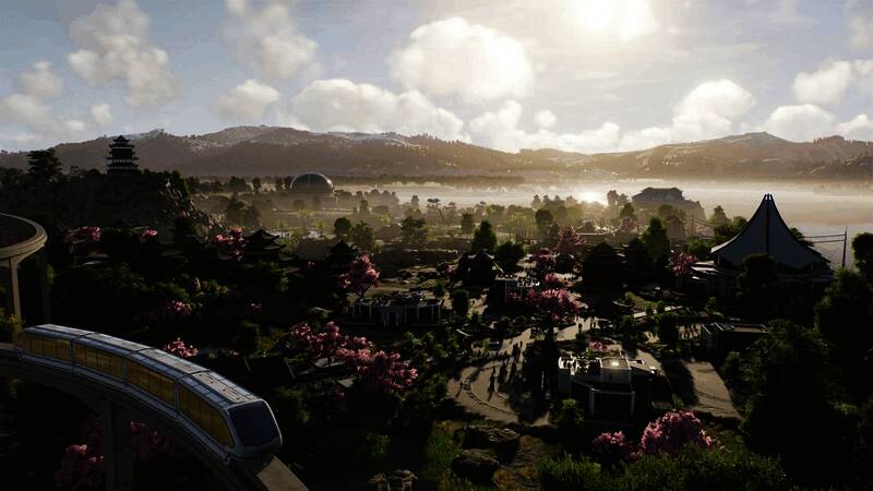 恐龙交配繁殖场景，两只成年恐龙守护着一只刚孵化的小恐龙