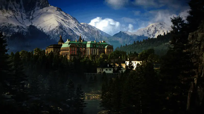 游戏内场景展示，邦德在高科技实验室中获取关键情报，周围布满监控设备和全息投影