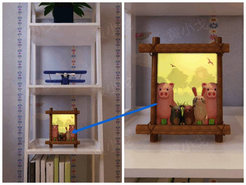 书架上的家庭合照，墙上挂满温馨回忆