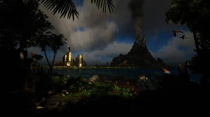 《方舟：夏日海洋》水下场景预览，玩家穿着潜水装备探索海底洞穴