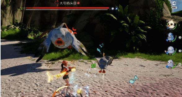 《伊莫》战斗画面，玩家与小怪激烈交战，技能特效炫目