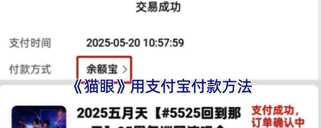 猫眼锁单后跳转至美团支付界面示意图