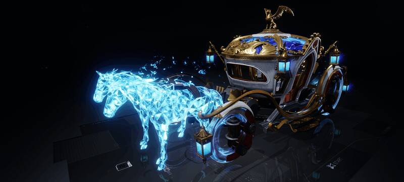 碎光·梦华载具正面展示，金色雕花与灯光装饰尽显奢华