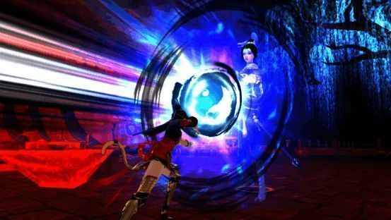 蝎子精战斗场景，角色躲避蝎毒攻击，场景中有草药可供采集使用