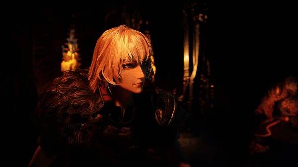 《赤痕：绯红契约》游戏场景截图，主角手持武器穿越废墟古堡