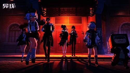 游戏内角色团队合影，各具特色的人物形象