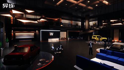 改装汽车展示，车身涂装炫酷，引擎盖打开露出高性能配置