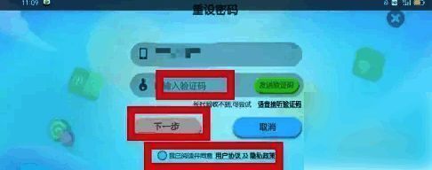 密码重置最后一步，填写验证码并确认提交