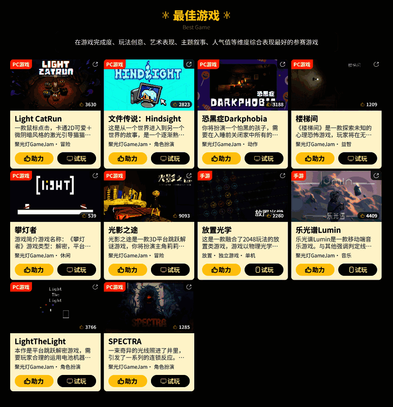 最佳游戏奖提名作品列表截图