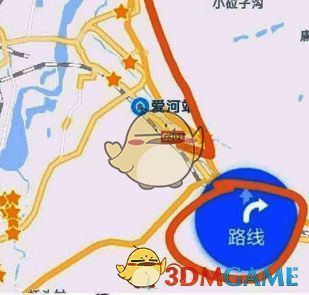 百度地图主界面，箭头指向线路标志，提示用户点击进入导航设置