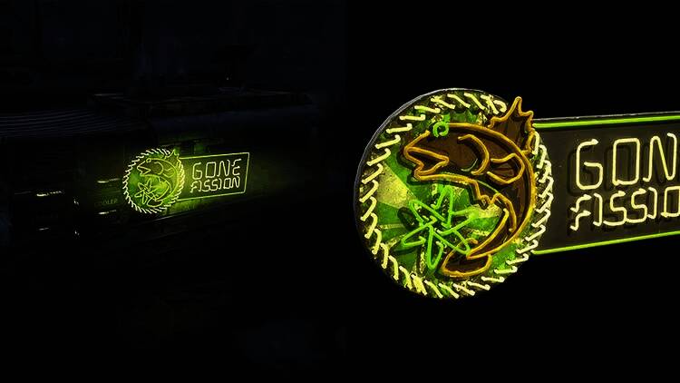 《辐射76》新版本宣传图，展示钓鱼场景与角色互动