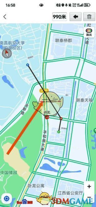 测距结果显示界面，数字清晰标明两地之间的距离