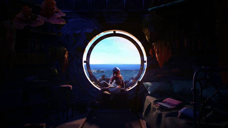 玩家操控角色驾驶小型水上飞行器穿越风暴海域，画面极具动感