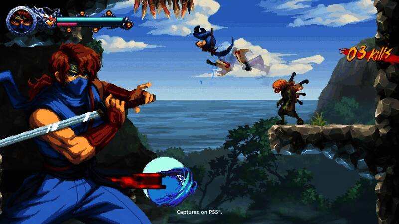 《忍者龙剑传外传：怒之羁绊》角色战斗场景，百舌鸟贤二手持长刀斩击敌人