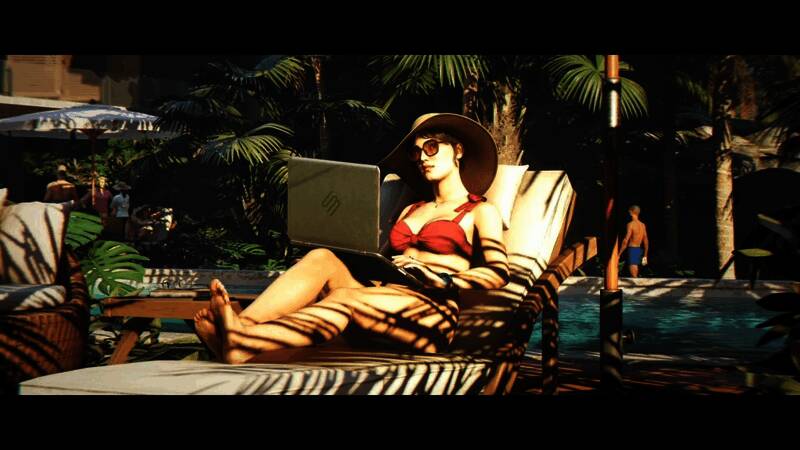 游戏中激烈的枪战场景，邦德手持手枪躲避掩体，背景爆炸火光四溅