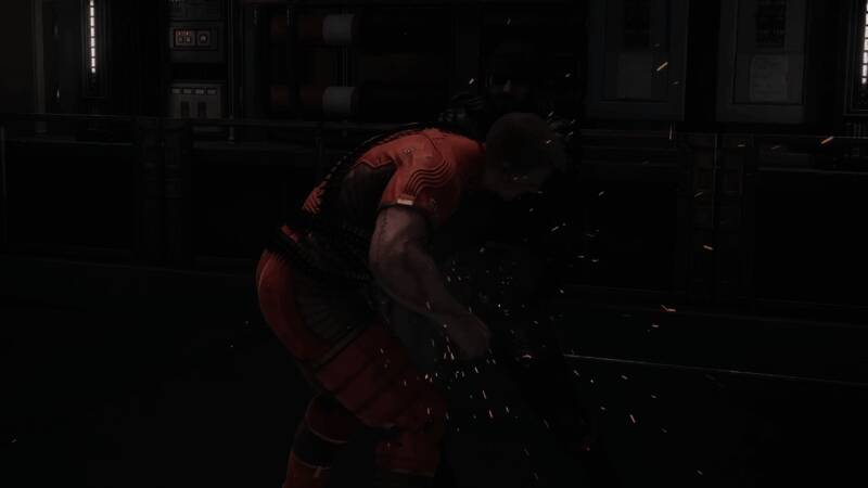 角色近景画面，面部表情细节丰富，材质贴图极具质感