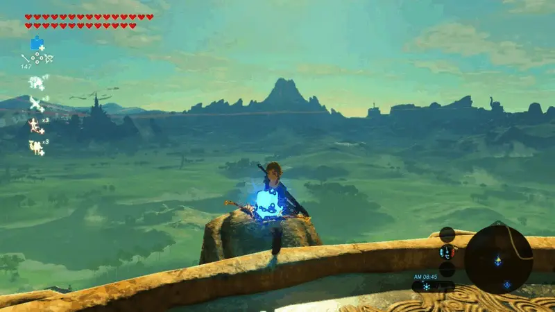 玩家操控林克利用爆炸气流升空的画面，角色在空中高速飞行