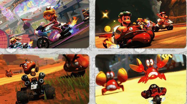 NPC角色如栗子君和奶牛君在赛道上驾驶赛车，表情呆萌