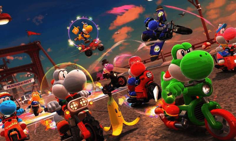 游戏角色在地图中穿梭，沿途散布着多个互动点和任务标记