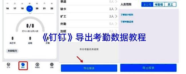 钉钉考勤统计界面示意图，展示完整数据报表样式