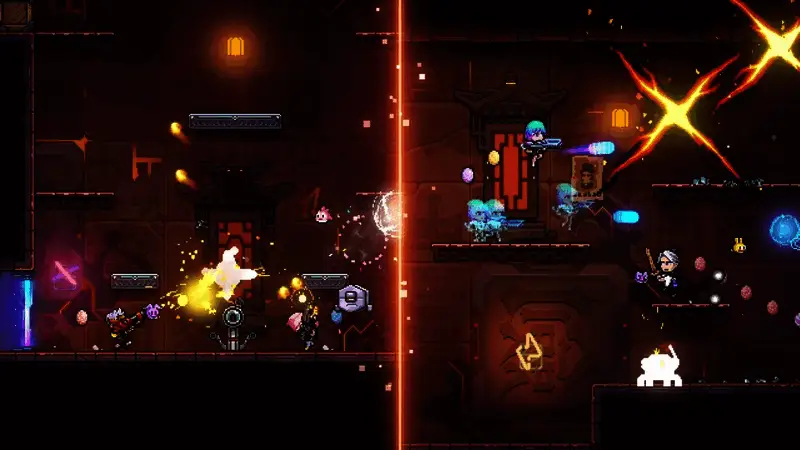 游戏中角色手持独特武器，在赛博朋克风格场景中展开激战