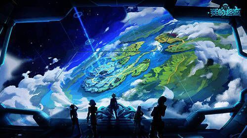 玩家在色彩斑斓的世界中探索未知区域，天空中漂浮着神秘岛屿