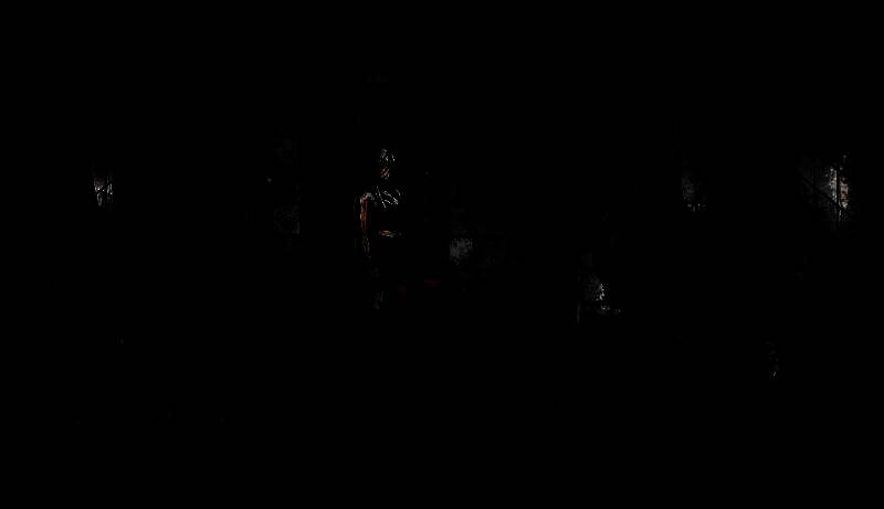 角色站在悬崖边缘凝视深渊，身后是无数漂浮的黑影