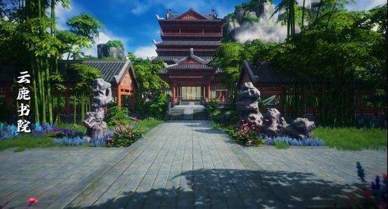 角色扮演界面，主角身着古风服饰，背景为古代街市