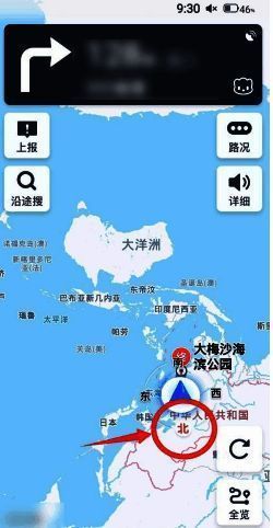 罗盘随动变化示意图，红色部分指向北方