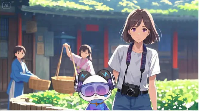 AI动画与现实风景并置，展现科技与自然的融合之美