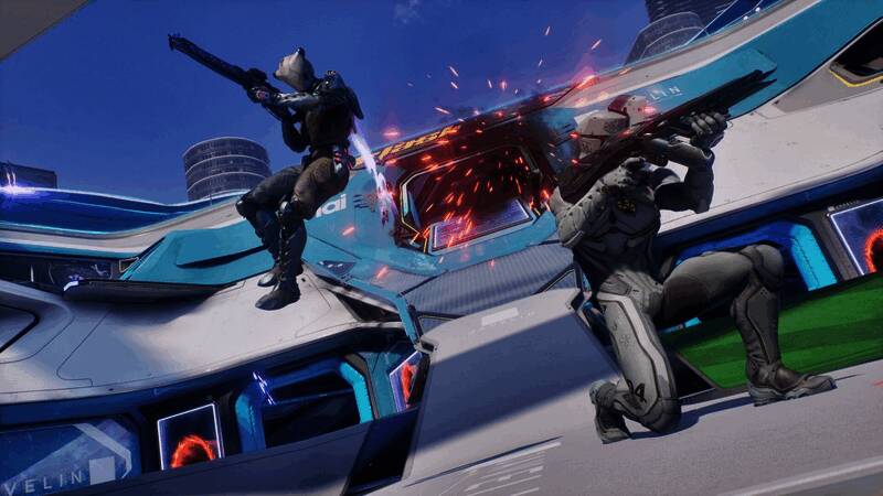 游戏中角色使用传送门进行战术移动，背景为科幻风格战场